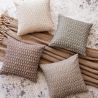 Foindtower Set of 2 Decorative Vintage Floral Print Throw Pillow Covers Neutral Modern Farmhouse Cushion Covers Boho Home Decor for Sofa Couch Chair Bedroom Living Room Outdoor,24×24 Inch,Wine Red