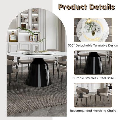 Ball & Cast 7-Piece Dining Set,Faux Marble Table with Detachable Rotating Tray & 6 PU Leather Chairs,Modern Kitchen Dining Room Table Set w/Stainless Steel Base,for Restaurant & Home,Grey