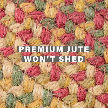 Cider Barn Cranberry Red Oval Braided Rug, Jute, 2x3' - Perfect Country Rustic Decor for Entryway, Kitchen, Everywhere