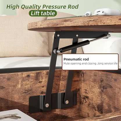 Round Lift Top Coffee Table,Coffee Tables Living Room,Black Coffee Table with Storage Hidden Compartment,Wood Farmhouse Coffee Table Decor,Center Table for Living Room,Modern Coffee Table