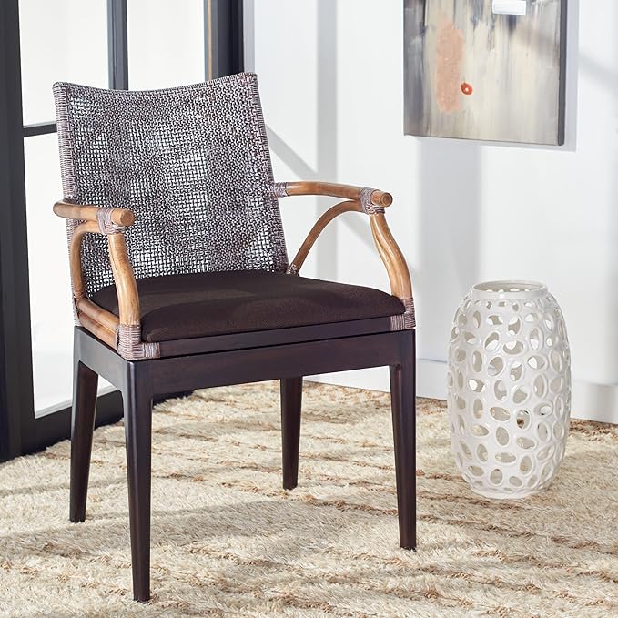 SAFAVIEH Home Collection Gianni Tropical Coastal Brown White Wash Solid Wood Arm Chair