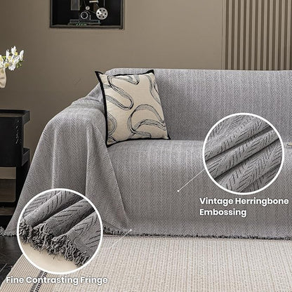 Nobildonna Sofa Cover Washable Soft Thicken Chenille Couch Cover with Tassel,Waterproof Sofa Slipcovers for 2 Cushion Couch,Loveseat,Futon Couch Furniture Protector Pet-Friendly,Gray 71"x102"