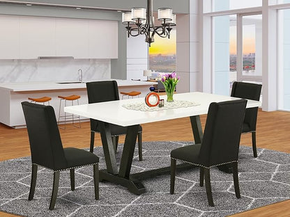 East West Furniture V627FL624-5 5 Piece Kitchen Table & Chairs Set Includes a Rectangle Dining Room Table with V-Legs and 4 Black Linen Fabric Upholstered Chairs, 40x72 Inch, Multi-Color