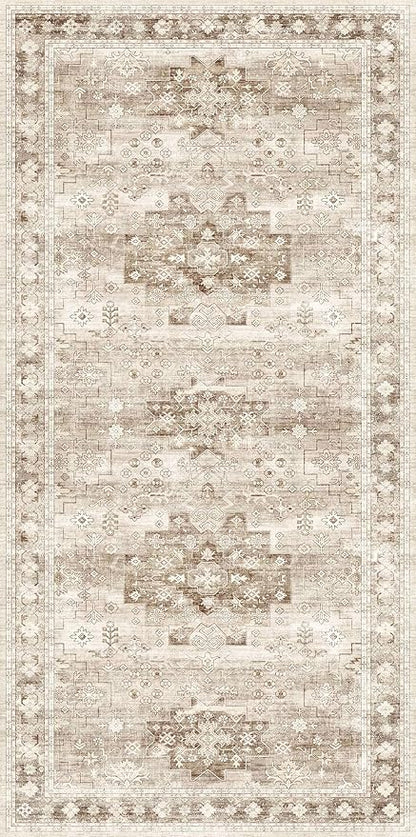 Washable Neutral Farmhouse Large Entryway Rug, 3x6 Area Rugs for Kitchen, Bedroom Beside Bed, Nursery Room, Boho Vintage Floral Non-Slip Throw Rug Low Pile Stain Resistant (3x6 Beige/Latte)