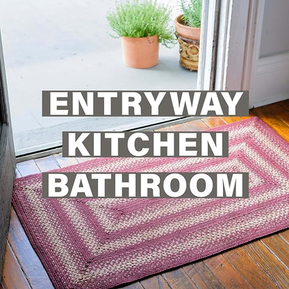 Autumn Maple Burgundy and Tan Oval Braided Rug, Jute, 2x3' - Rustic Primitive Decor for Entryway, Kitchen, Everywhere