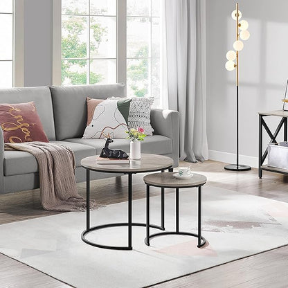 Yaheetech Nesting Coffee Table Set of 2, Nesting Table, Rustic Stacking Side Tables, Nesting End Table Set w/Round Wooden Tabletop and Sturdy Metal Base for Living Room,Small Space, Gray