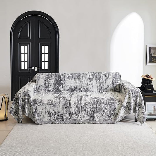 MYSKY HOME Sectional Couch Cover Deep Grey Abstract Geometric Sofa Covers for Sectional Sofa L Shape Chenille Couch Protector for Dogs Pets Couch Throw Cover Washable Durable for Home Decor, 91" X134"