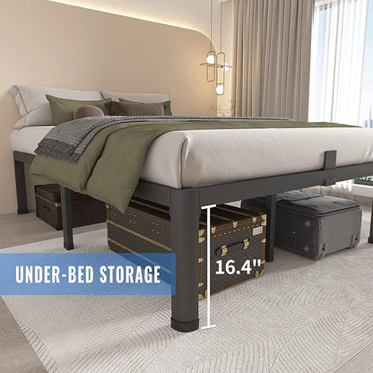 MAF 18 Inch Full Size Bed Frame with Round Corner Legs Mattress Slide Stopper No Box Spring Needed Heavy Duty Metal Platform Bed Frames Under-Bed Storage Space, 3000 LBS Steel Slats Support