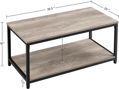 Yaheetech 39.5" 2-Tier Coffee Table with Storage Shelve, Industrial Gray Coffee Table, Easy Assembly, Wooden Center Tables for Living Room & Small Space, Gray