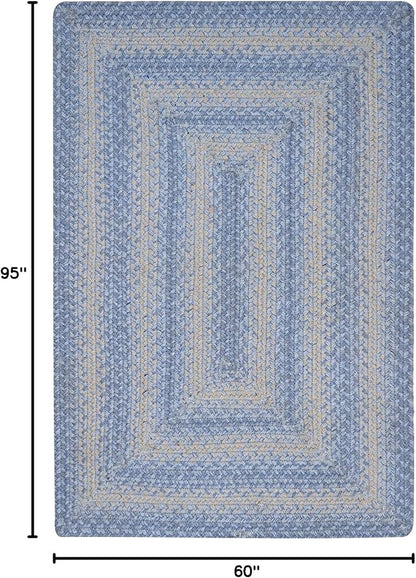 Homespice Sky Blue Jute Braided Rope Rug, 5x8' Rectangle - Country Style Coastal Decor, Perfect for Bedrooms and Living Rooms - Easy to Clean and Pet Friendly