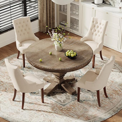 COLAMY Fabric Side Dining Chairs Set of 4, Wingback Upholstered Dining Room Chairs with Tufted Button, Living Room Chairs for Home Kitchen, Beige