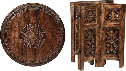 Lightnpro Elegant Handcrafted Wooden End Table - Unique 18x18 Inch Octagonal Design, Burnt Antique Finish - Vintage Accent Table for Living Room, Bedroom & Entryway Home Décor