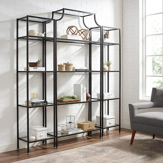 Crosley Furniture Aimee 3-Piece Bookshelf Set with Glass Shelves, Bookcase Storage, Oil-Rubbed Bronze