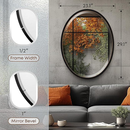 OVALCREST - Oval Wooden Beveled Wall Mirror for Home Decor, Bathroom, Vanity, Bedroom, Living Room, Hallway - London Style (Rubbed Black) 23.1 x 29.1