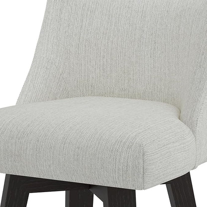 Counter Height Swivel Bar Stools Set of 2, 26" Seat Height Modern Bar Stools with Back and Solid Wood Legs for Kitchen Island, Fabric in Ivory White