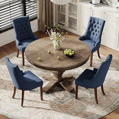 COLAMY Wingback Upholstered Dining Chairs Set of 4, Fabric Dining Room Chairs with Tufted Button, Living Room Chairs for Home Kitchen, Blue