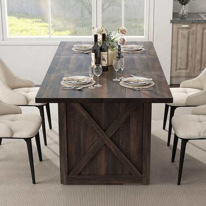 DWVO Farmhouse Large Dining Table for 6-8 People, 70.8 Inch Rectangular Wood Dining Table, Rustic Kitchen Dinner Table with X Solid Legs for Dining Room Grey