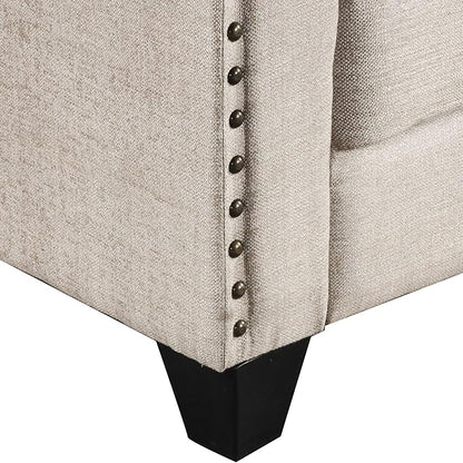 3 Pieses Living Room Sofa Sets Linen Blend Button Tufted Retro Sofa&Couch Include 3 Seaters Couch, Loveseat and Armchair with Waved Armrests and Nailhead Decor for Home Apartment Office