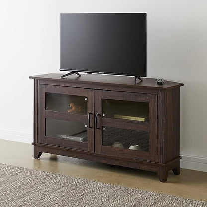 ROCKPOINT Modern Farmhouse 44inch Corner Universal TV Stand Living Room Storage Console, Entertainment Center,Espresso