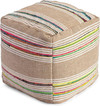 Anji Mountain 100% Handmade & Handcrafted Comfortable Home Décor Pouf Ottoman Footrest for Living Room, Bedroom, Nursery, Kidsroom, Patio Furniture - (20" x 20" x 20"- Multicolor,Beige,White)