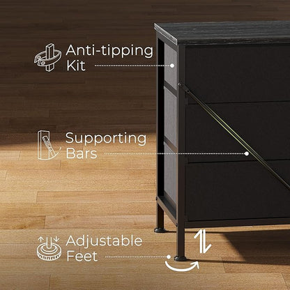 Huuger 70 Inch Dresser for Bedroom, TV Stand for 65, 75, 80 Inch TV,12 Fabric Drawer Long Dresser, Large Storage Organizer Unit, Chest of Drawer for Bedroom, Charcoal Black Wood Grain Print