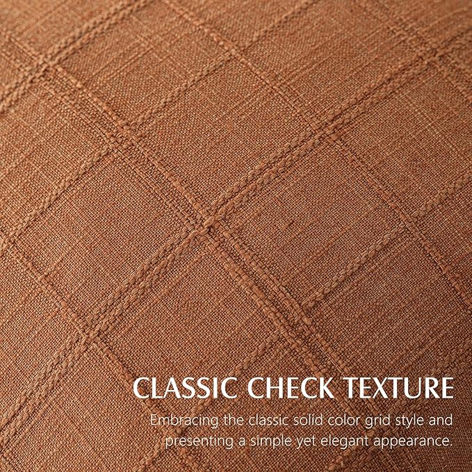 Foindtower Set of 2 Decorative Linen Check Throw Pillow Covers Neutral Farmhouse Vintage Cushion Covers Modern Boho Home Decor for Sofa Chair Couch Bedroom Living Room Outdoor,20×20 Inch,Orange