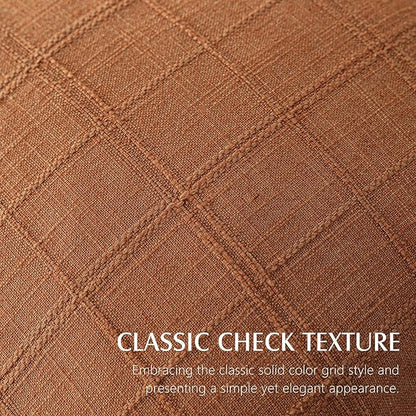 Foindtower Set of 2 Decorative Linen Check Throw Pillow Covers Neutral Farmhouse Vintage Cushion Covers Modern Boho Home Decor for Sofa Chair Couch Bedroom Living Room Outdoor,20×20 Inch,Orange