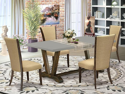 East West Furniture V797VE703-5 5 Piece Dining Room Table Set Includes a Rectangle Dining Table with V-Legs and 4 Brown Linen Fabric Upholstered Parson Chairs, 40x72 Inch, Multi-Color
