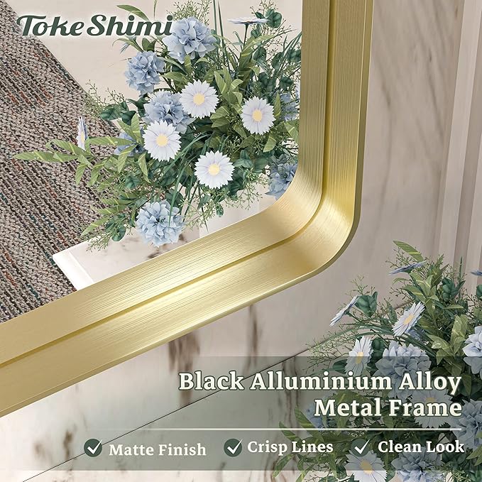 TokeShimi 36x36 Inch Gold Bathroom Vanity Mirror for Wall Rectangle Mirror with Non-Rusting Aluminum Alloy Brushed Matte Metal Frame for Modern Farmhouse Home Decor (Horizontal/Vertical)