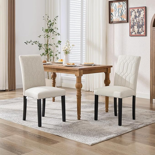 VECELO Upholstered Dining Chairs Set of 2, Modern Accent Parsons with Comfort Seat, Solid Wood Legs w/Rubber Footpads, for Living Room Kitchen, Beige