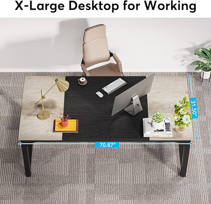 LITTLE TREE 70.8 Inch X-Large Executive Computer Office Desk, Grey+Black
