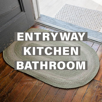 Grassland Country Braided Oval Rugs 16x24 - Braided Green Jute Rug for Kitchen and Entryway