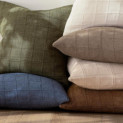 Foindtower Set of 2 Decorative Linen Check Throw Pillow Covers Neutral Farmhouse Vintage Cushion Covers Modern Boho Home Decor for Sofa Chair Couch Bedroom Living Room Outdoor,26×26 Inch,Tan Taupe