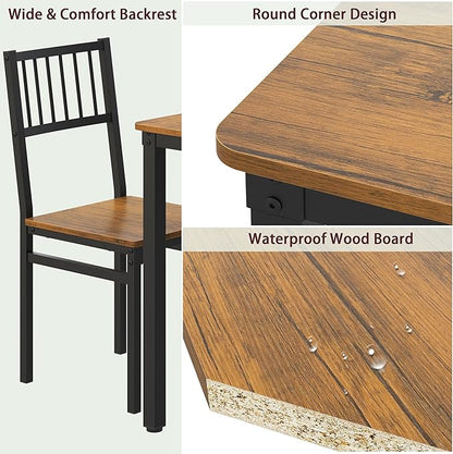 Teraves Dining Table Set for 4/Computer Desk,Kitchen Table with 2 Chairs and a Bench,Table and Chairs Dining Room Set 4 Piece Set for Dining Room (Teak, 110CM)/ 43.31"