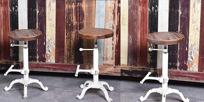 Topower Industrial Retro Vintage Farm Wooden Tractor Stool Kitchen Swivel Height Adjustable bar Stool (Antique White)