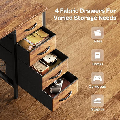 Huuger 47 Inch Computer Desk with 4 Drawers, Office Desk with Mesh Shelf, Gaming Desk, Large Storage, Writing Work Desk for Home Office, Study, Bedroom, Work from Home, Rustic Brown