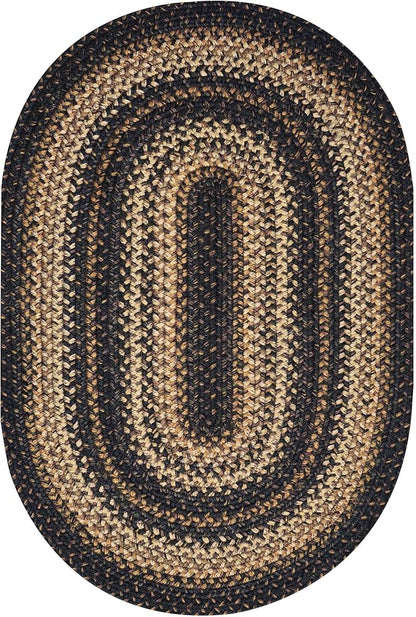 Homespice Kilimanjaro Black Jute Braided Oval Rug - 4x6' for Living, Bedroom & Dining Rooms. Pet-Friendly, Farmhouse, Rustic, Vintage, Boho Style