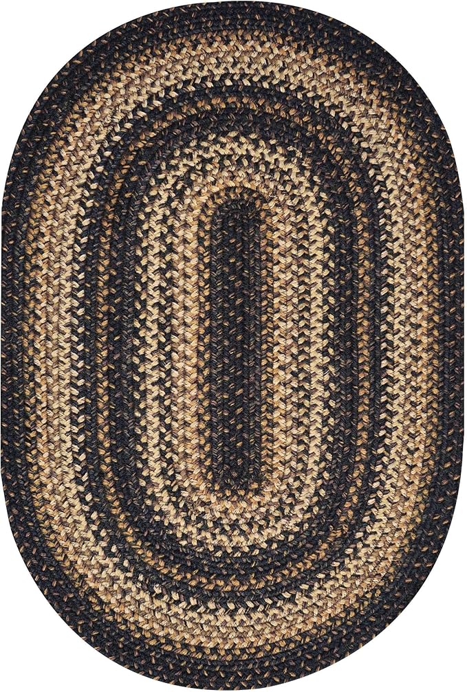 Kilimanjaro Black and Tan Jute Braided Oval Rug, 20x30 - Warm Primitive Decor, Perfect for Laundry Rooms, Kitchens and Entryways - Reversible and Easy to Clean