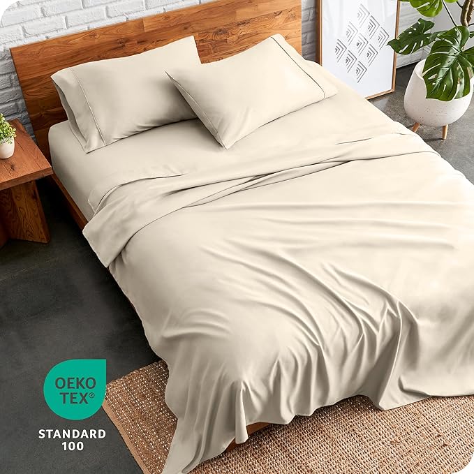 Bare Home Queen Sheet Set - Luxury 1800 Ultra-Soft Microfiber Bed Sheets - Double Brushed - Deep Pockets - Easy Fit - 4 Piece Set - Bedding Sheets & Pillowcases (Queen, Sand)