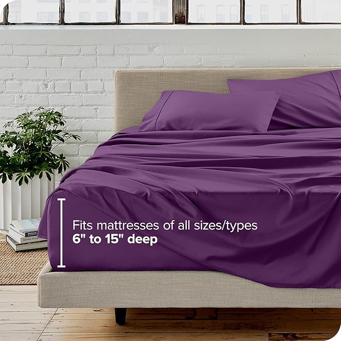 Bare Home California King Sheet Set - 1800 Ultra-Soft Microfiber Cal King Bed Sheets - Double Brushed - Deep Pockets - Easy Fit - 4 Piece Set - Bed Sheets (California King, Plum)