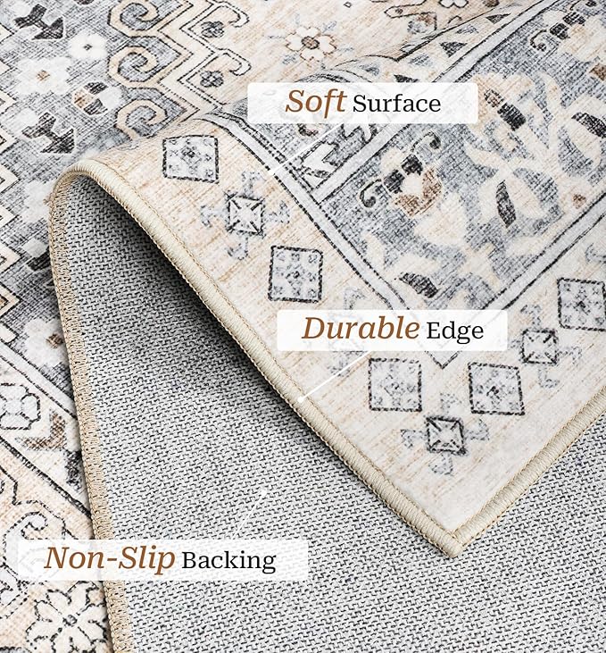 zesthome 10x14 Area Rugs,Stain Resistant Washable Rug,Ultra-Thin Rugs for Living Room,Bedroom,Non-Slip Backing Home Decor Large Area Rug (Beige,10'x14')