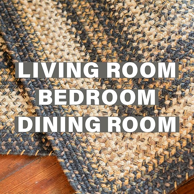Homespice Kilimanjaro Black Jute Braided Oval Rug - 4x6' for Living, Bedroom & Dining Rooms. Pet-Friendly, Farmhouse, Rustic, Vintage, Boho Style