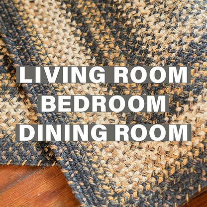 Homespice Kilimanjaro Black Jute Braided Oval Rug - 4x6' for Living, Bedroom & Dining Rooms. Pet-Friendly, Farmhouse, Rustic, Vintage, Boho Style
