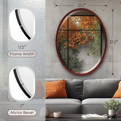 OVALCREST - Oval Wooden Beveled Wall Mirror for Home Decor, Bathroom, Vanity, Bedroom, Living Room, Hallway - London Style (Black Cherry) 21.1 x 31.1