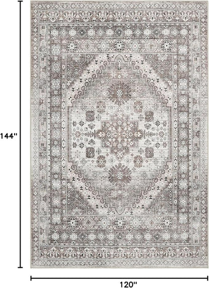zesthome 10x12 Area Rugs,Stain Resistant Washable Rug,Ultra-Thin Rugs for Living Room,Bedroom,Non-Slip Backing Home Decor Large Area Rug (Brown/Beige,10'x12')
