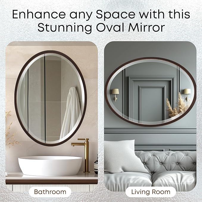 OVALCREST - Oval Wooden Beveled Wall Mirror for Home Decor, Bathroom, Vanity, Bedroom, Living Room, Hallway - London Style (Rubbed Bronze) 19.1 x 25.1
