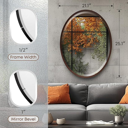OVALCREST - Oval Wooden Beveled Wall Mirror for Home Decor, Bathroom, Vanity, Bedroom, Living Room, Hallway - London Style (Black Walnut) 21.1 x 25.1