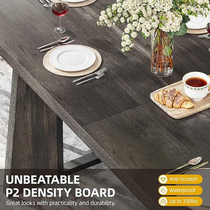 DWVO Rectangle Dining Table for 6-8 People 70.86 Inch Large Dining Room Table Wooden Dinner Table with Heavy Duty Legs for Kitchen Apartment Restaurant Rustic Grey