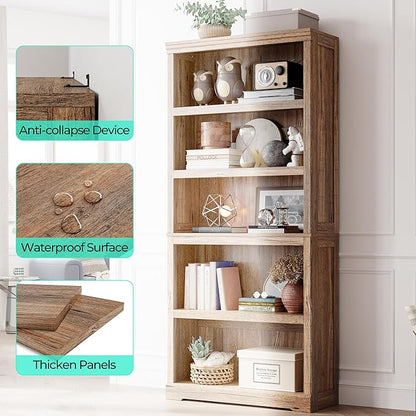 LINSY HOME 5-Shelf Bookcase, Bookshelves Floor Standing Display Storage Shelves 68 in Tall Bookcase Home Decor Furniture for Home Office, Living Room, Bed Room - Dark Brown