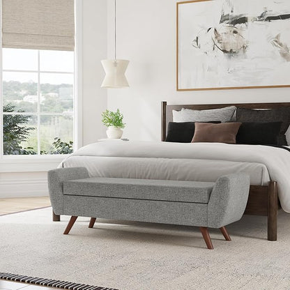 HomePop Modern Storage Bench with Wood Legs Home Décor|Bench with Storage for Living Room & Bedroom - Gray Woven
